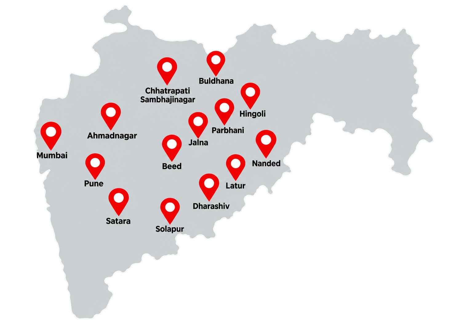 Maharashtra map showing districts reached
